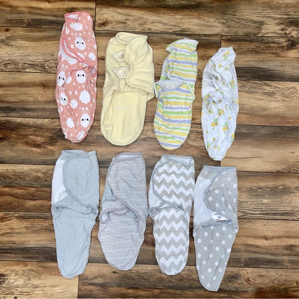 Set of 8 Baby Swaddles - Size S/M 7-14 lbs - Comfy Cubs & Summer - Retails $84